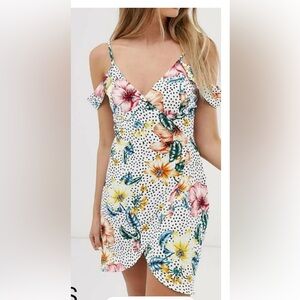 Parisian Floral Polka Dot Off-Shoulder Dress Petite Small